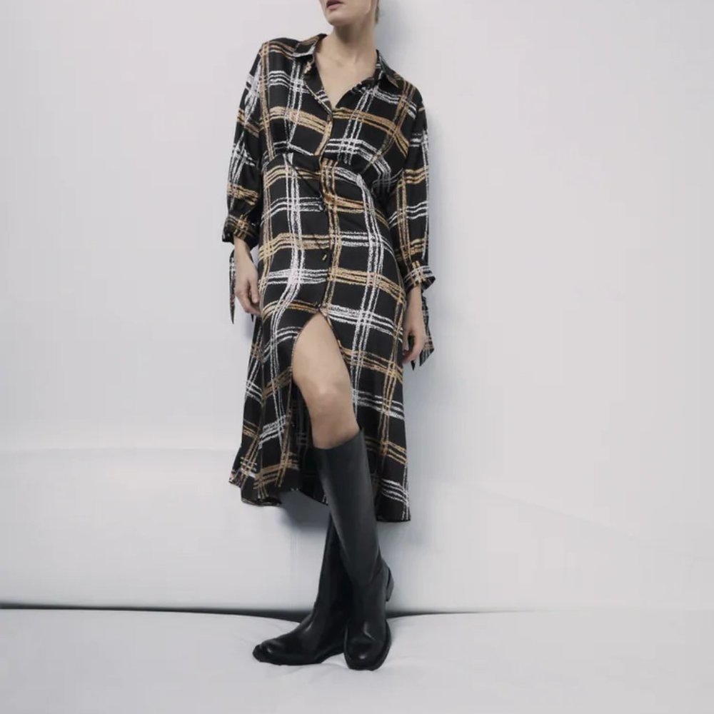 ZARA NEW PLAID SHIRT DRESS
